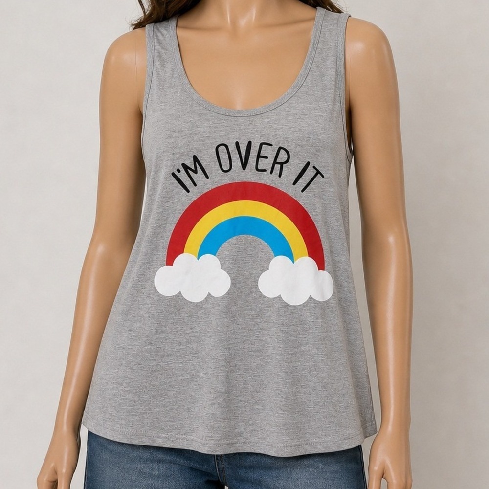 Bobbie Brooks Womens Sleep Tank I'm Over It Rainbow Heather Gray S